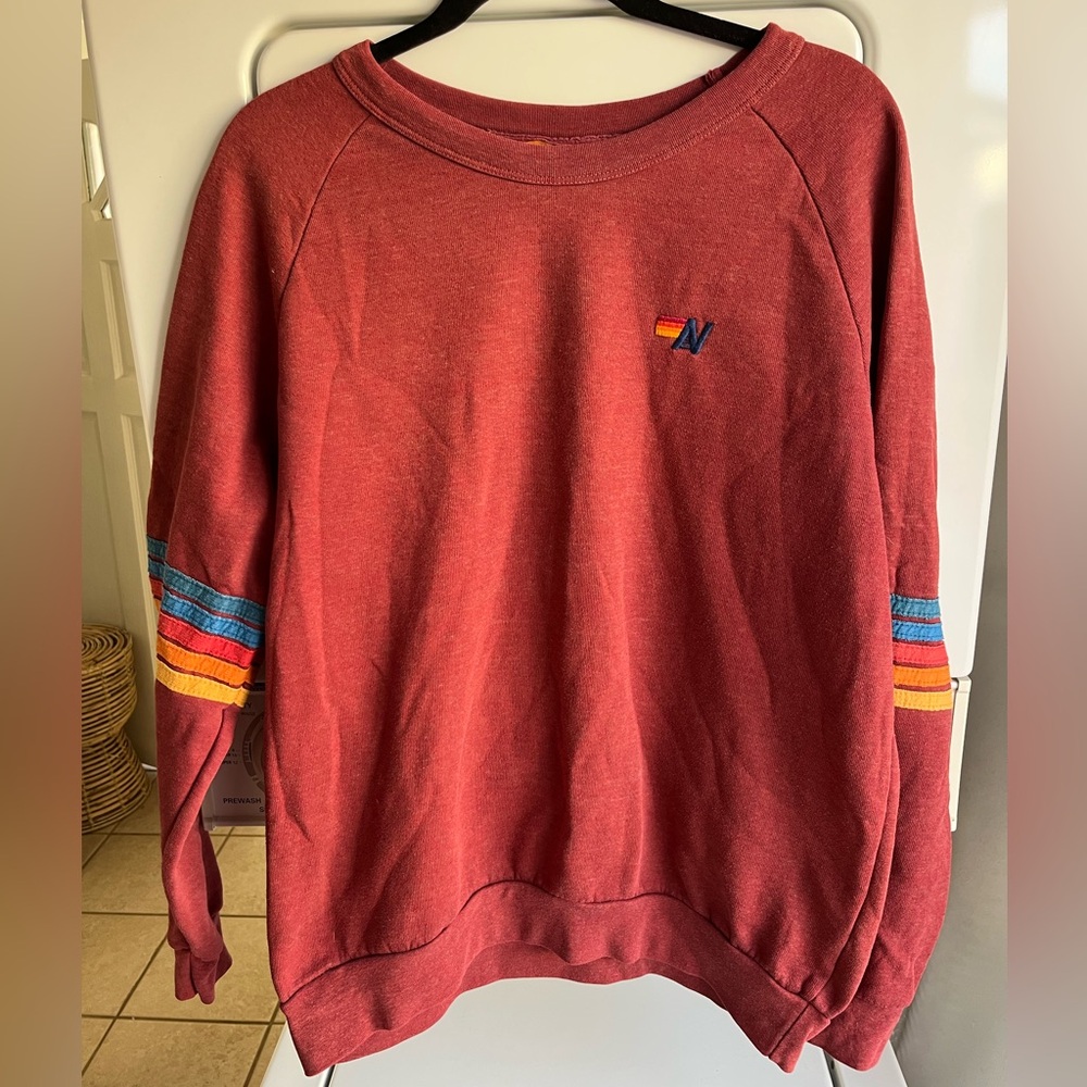 AVIATOR NATION Rainbow Stitch Sleeve Crewneck/Sweatshirt